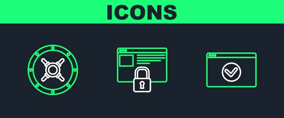 Set line Secure your site with HTTPS, SSL, Safe and  icon. Vector 스톡 일러스트