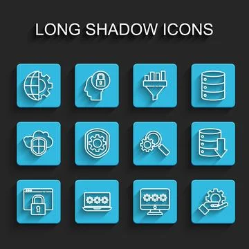 Set line Secure your site with HTTPS, SSL, Laptop password, Globe of the Ea.. Ilustração Stock