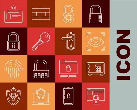 Set line Secure your site with HTTPS, SSL, Safe, Eye scan, combination lock.. 库存插图