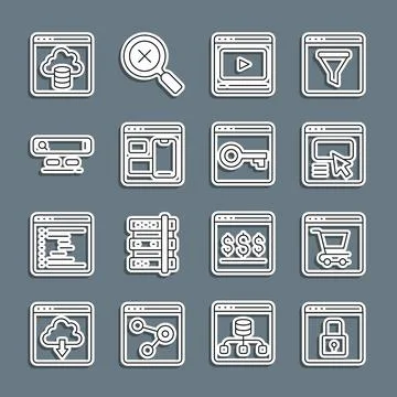 Set line Secure your site with HTTPS, SSL, Online shopping on screen, UI or.. Ilustração Stock