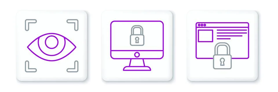 Set line Secure your site with HTTPS, SSL, Eye scan and Lock on computer mo.. イラスト素材