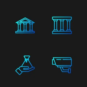 Set line Security camera, Bribe money bag, Courthouse building and Prison w.. Stock Illustration