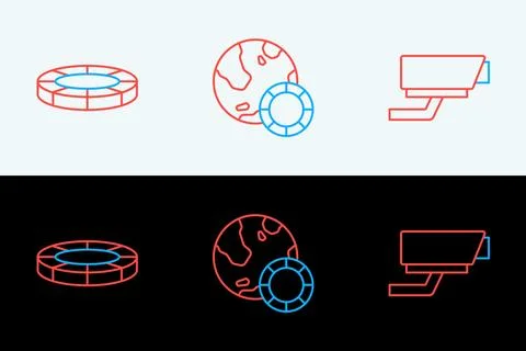 Set line Security camera, Casino chips and  icon. Vector Stock Illustration