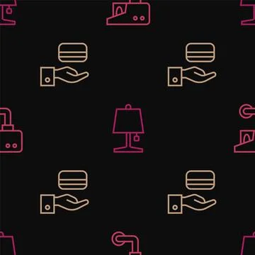 Set line Security camera, Digital door lock and Table lamp on seamless pattern Stock Illustration