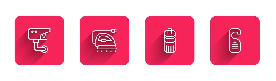 Set line Security camera, Electric iron, Trash can and Please do not disturb Ilustración de archivo
