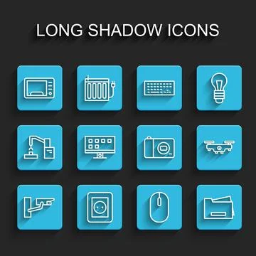 Set line Security camera, Electrical outlet, Microwave oven, Computer mouse Stock Illustration