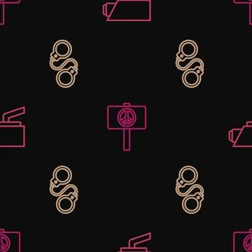 Set line Security camera, Handcuffs and Peace on seamless pattern. Vector イラスト素材