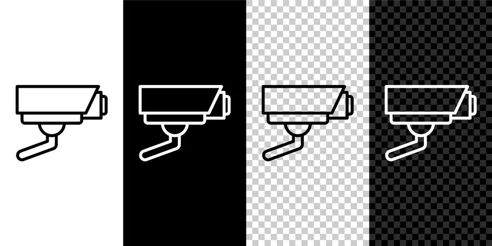 Set line Security camera icon isolated on black and white background. Vector Illustrazione stock