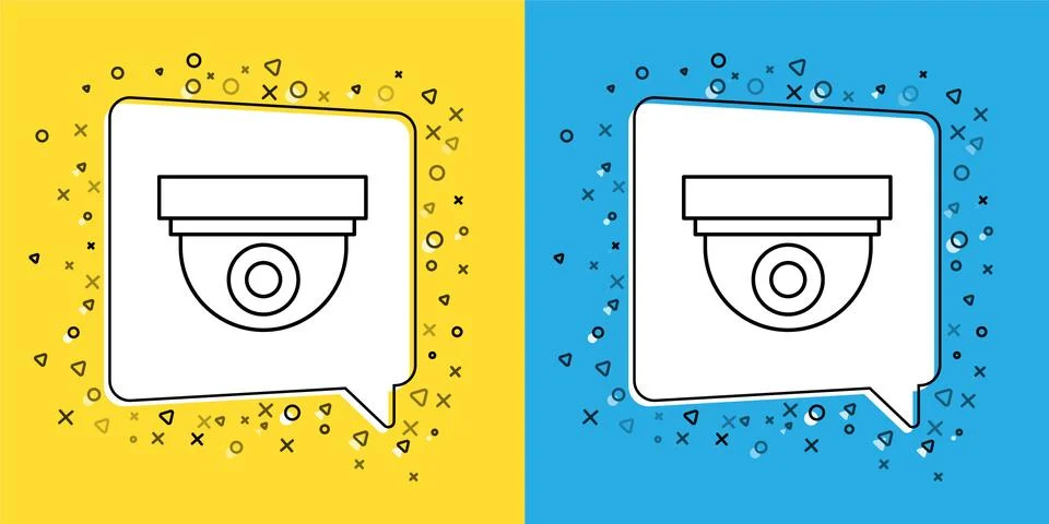 Set line Security camera icon isolated on yellow and blue background. Vector Illustrazione stock