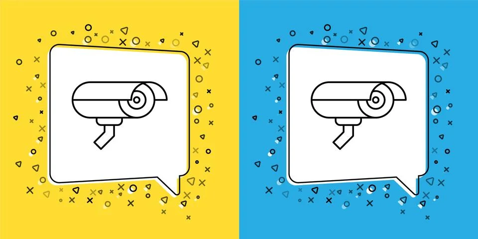 Set line Security camera icon isolated on yellow and blue background. Vector Illustrazione stock