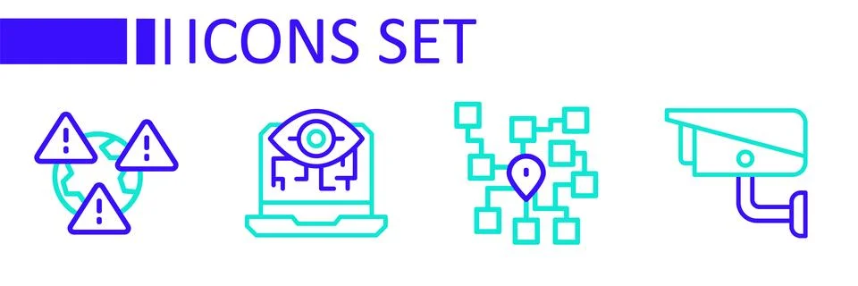 Set line Security camera, Neural network, Computer vision and Earth with ex.. Stock Illustration