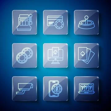 Set line Security camera, Online poker table game, slot machine with jackpo.. Stock Illustration