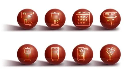 Set line Security camera Parking Air conditioner Digital door lock Refrigerat Illustrazione stock