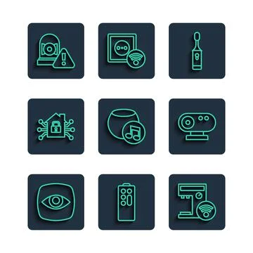 Set line Security camera, Remote control, Smart coffee machine, Electric Stock Illustration