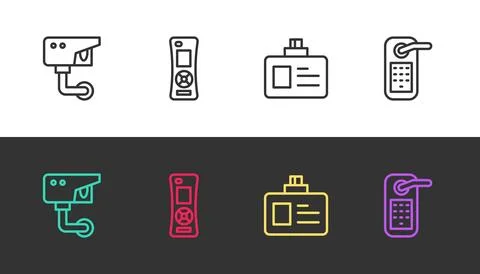 Set line Security camera, Remote control, Identification badge and Digital door Stock Illustration