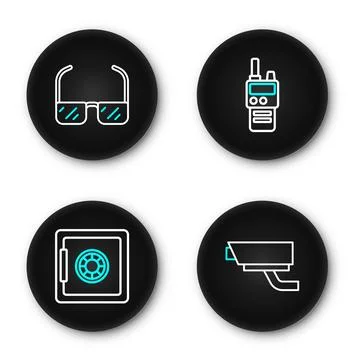 Set line Security camera, Safe, Walkie talkie and Safety goggle glasses ico.. 스톡 일러스트