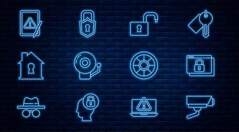 Set line Security camera, Secure your site with HTTPS, SSL, Open padlock Ilustração Stock