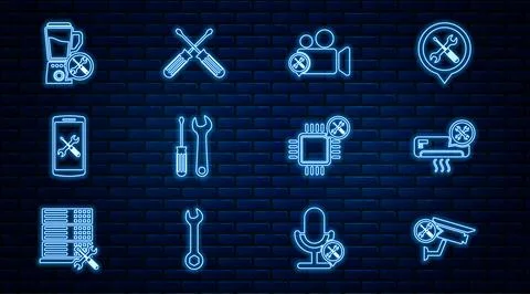 Set line Security camera service, Air conditioner, Video, Screwdriver and w.. Stock Illustration