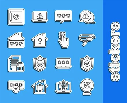 Set line Security camera, Shield with check mark, Password protection, Hous.. Stock Illustration