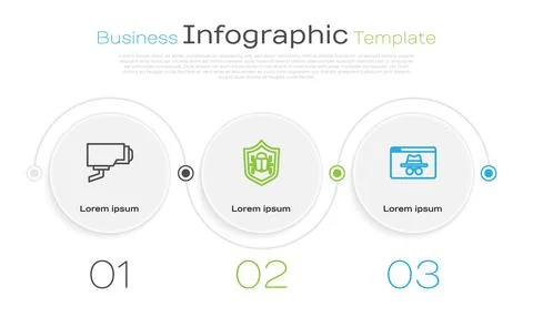 Set line Security camera, System bug and Browser incognito window. Business Stock Illustration