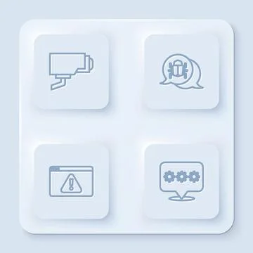 Set line Security camera, System bug, Browser with exclamation mark and Pas.. Stock Illustration