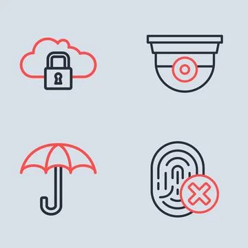 Set line Security camera, Umbrella, Cancelled fingerprint and Cloud computi.. イラスト素材