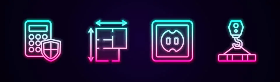 Set line Security keypad access panel, House plan, Electrical outlet and Crane 스톡 일러스트