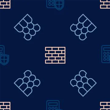 Set line Security keypad access panel, Roof tile and Bricks on seamless pattern Stock Illustration