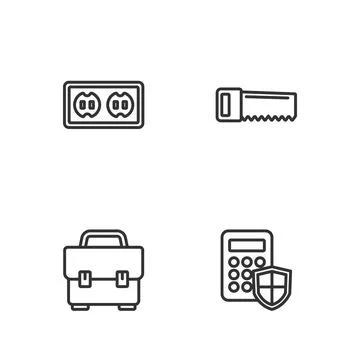 Set line Security keypad access panel, Toolbox, Electrical outlet and Hand saw Stock Illustration