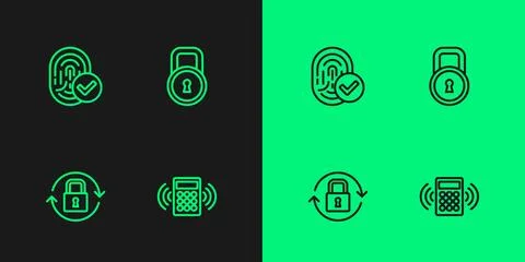 Set line Security keypad access panel, Lock, Fingerprint and icon. Vector イラスト素材