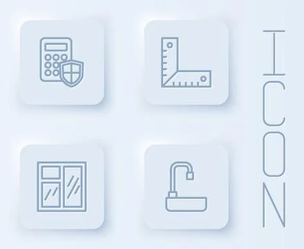 Set line Security keypad access panel, Corner ruler, Window in room and Illustrazione stock