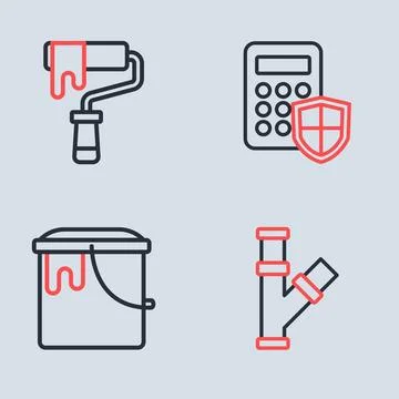 Set line Security keypad access panel, Paint bucket, Industry metallic pipe.. Stock Illustration