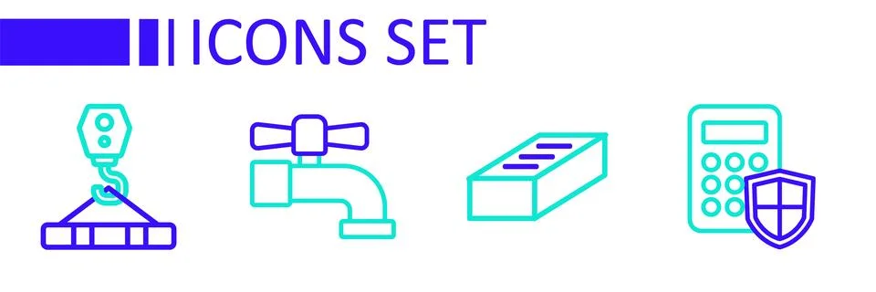 Set line Security keypad access panel, Brick, Water tap and Crane hook icon.. 스톡 일러스트