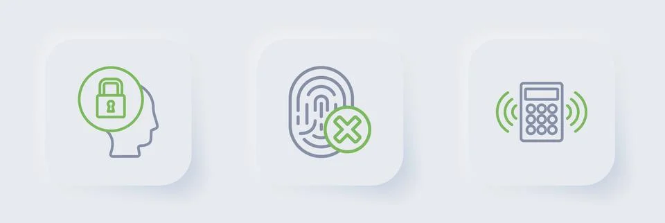 Set line Security keypad access panel, Cancelled fingerprint and Lock icon... Stock Illustration