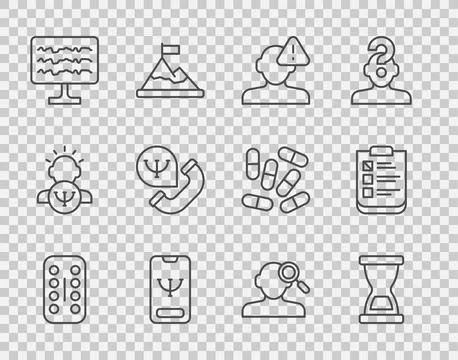 Set line Sedative pills, Old hourglass, Finding problem in psychology, Onli.. 스톡 일러스트