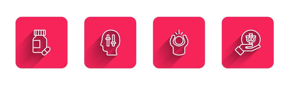 Set line Sedative pills, Solution to the problem, Anger and Psychology, Psi with Illustrazione stock