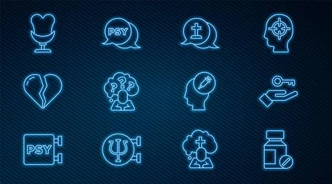 Set line Sedative pills, Solution to the problem, Graves funeral sorrow, Head Stockillustratie