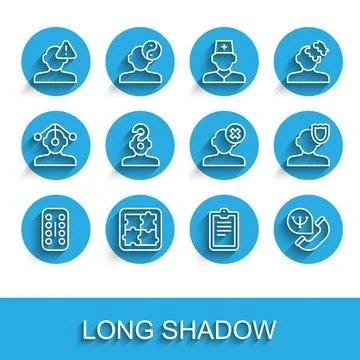 Set line Sedative pills, Solution problem in psychology, Finding, Psychological Illustrazione stock