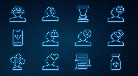 Set line Sedative pills, Solution problem in psychology, Old hourglass, Fin.. 库存插图