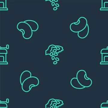Set line Seed, Beans and Manual coffee grinder on seamless pattern. Vector 库存插图