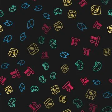 Set line Seed, , Flour pack and Wheat on seamless pattern. Vector Stock Illustration