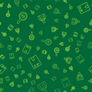 Set line Selection coffee beans, Bag and Barista on seamless pattern. Vector 스톡 일러스트