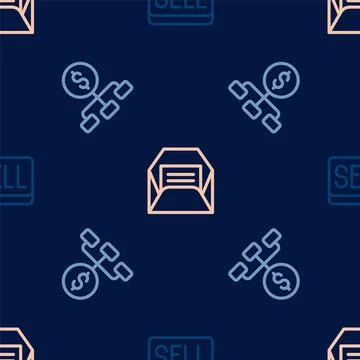 Set line Sell button, Hierarchy with dollar and Envelope on seamless pattern 스톡 일러스트