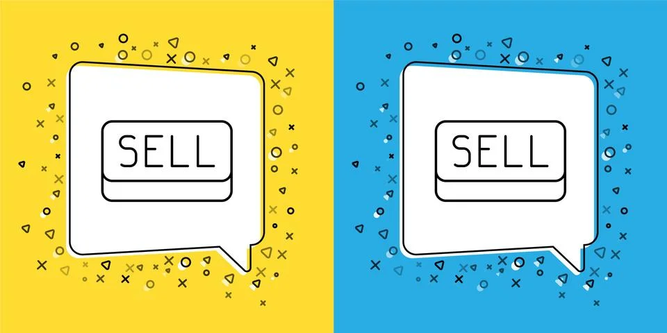 Set line Sell button icon isolated on yellow and blue background. Financial and Stock Illustration