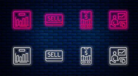 Set line Sell button, Mobile stock trading, Pie chart infographic and Trading Stock Illustration