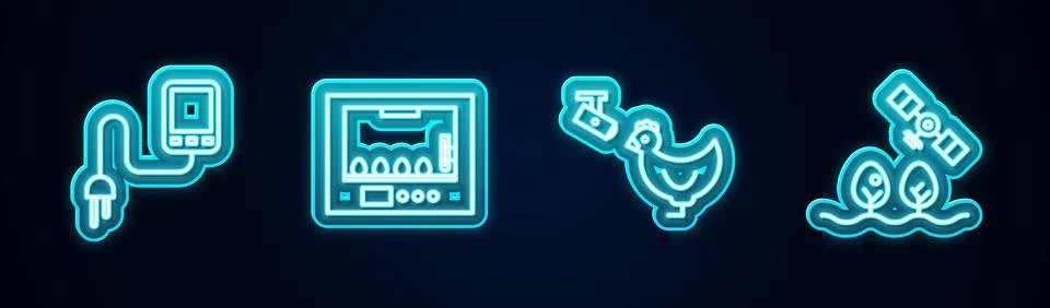 Set line Sensor, Incubator for eggs, Chicken farm and camera and Smart with d Stock Illustration