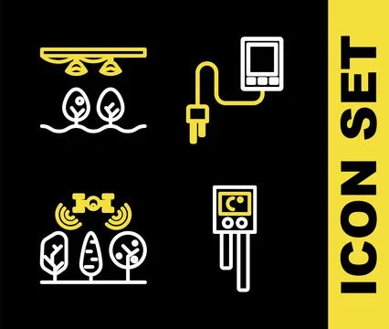 Set line Sensor, Temperature and humidity sensor, Smart farm with drone and bulb Stock Illustration