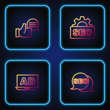 Set line SEO optimization, Advertising, Customer product rating and . Gradient Stock Illustration