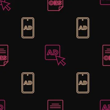 Set line SEO optimization, Advertising and on seamless pattern. Vector Stockillustratie