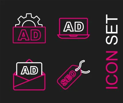 Set line SEO optimization, Advertising,  and  icon. Vector Illustrazione stock